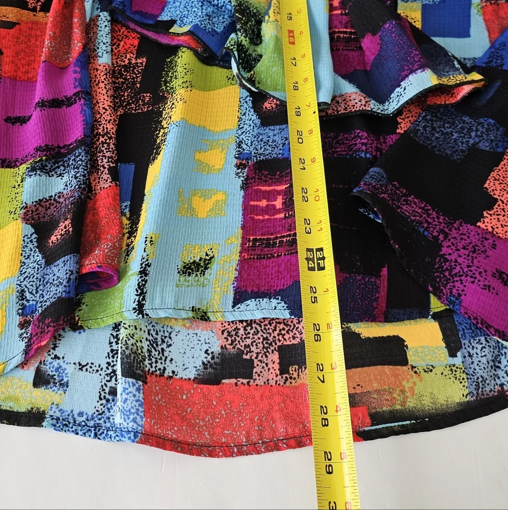 Ali Miles Small Tunic Top multi color bell sleeves pleated designer - Picture 10 of 10